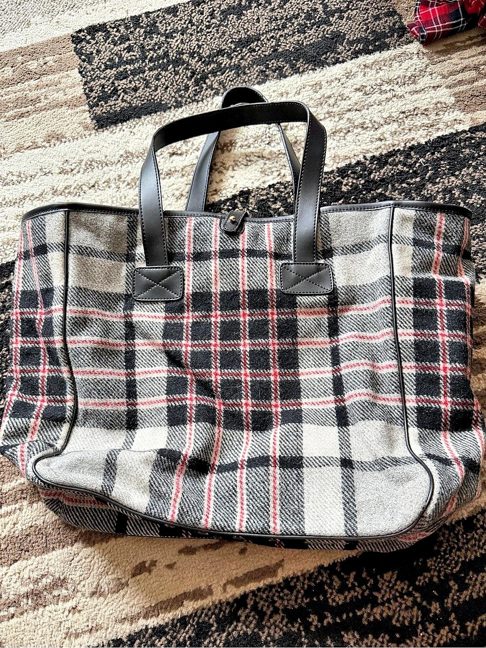 Plaid Tote in Gray, Black, & red